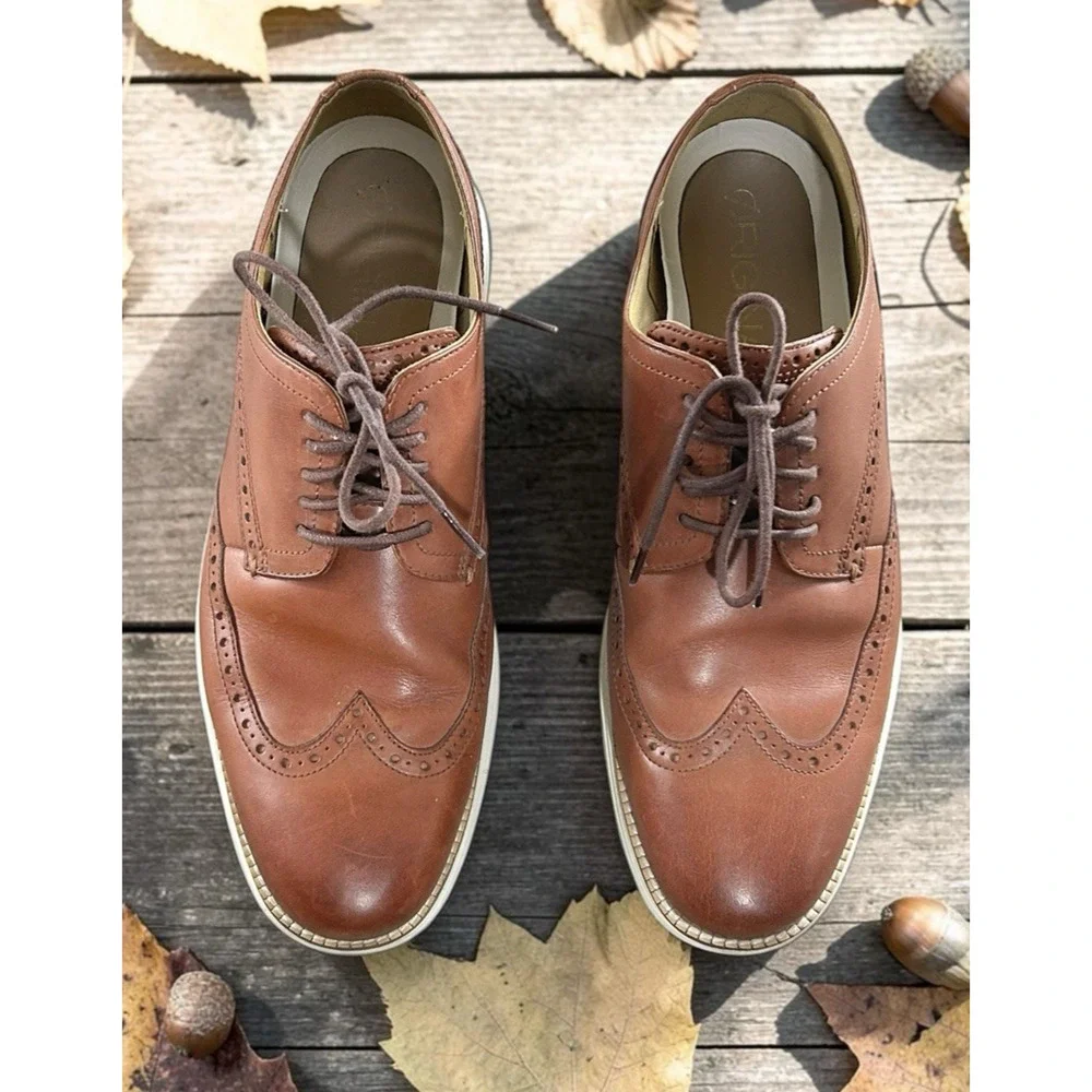Men's Cole Haan Grand Wingtip Oxford Shoes Sz 11M Leather Woodbury/Ivory C26471